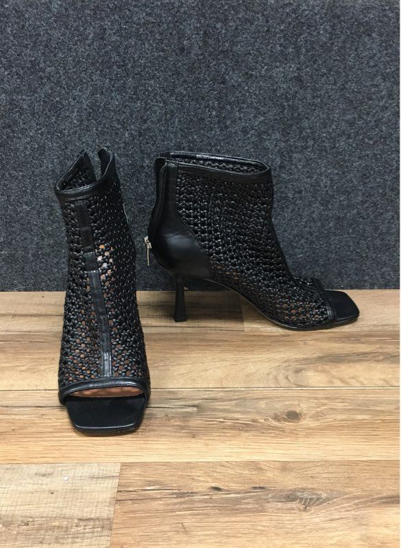 Vince Camuto Black Woven Open Toe Back Zip Heeled Booties Women's Size 8M