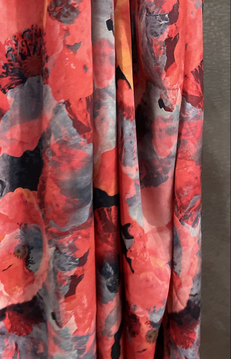 Covered Bliss Women's Pink Red Floral Poppy Print Maxi Long Skirt Sz S