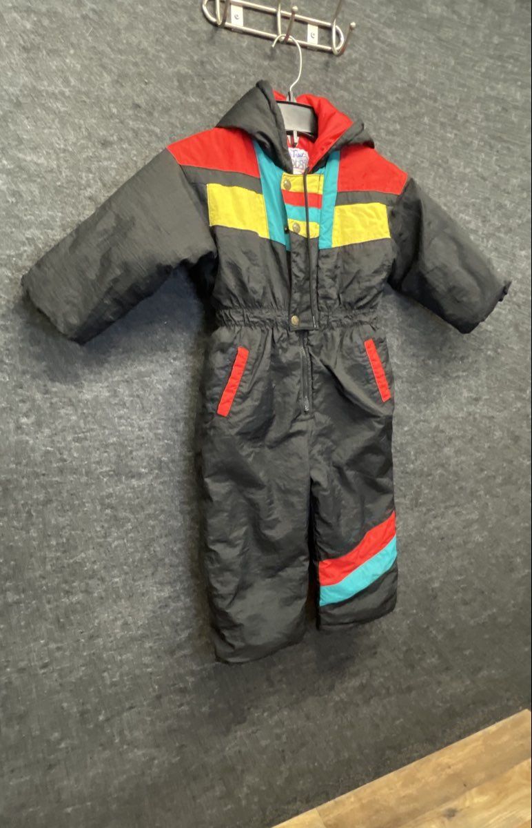 Vintage 90s Windy Trail Weather Tamer Kids Snowsuit Black Red Teal Sz 4