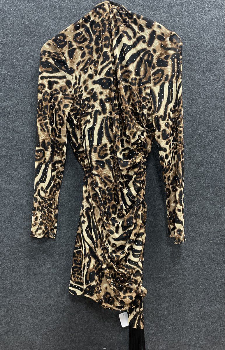 Fashion Nova Women's Reese Rhinestone Mesh Leopard Mini Dress Sz XL NWT
