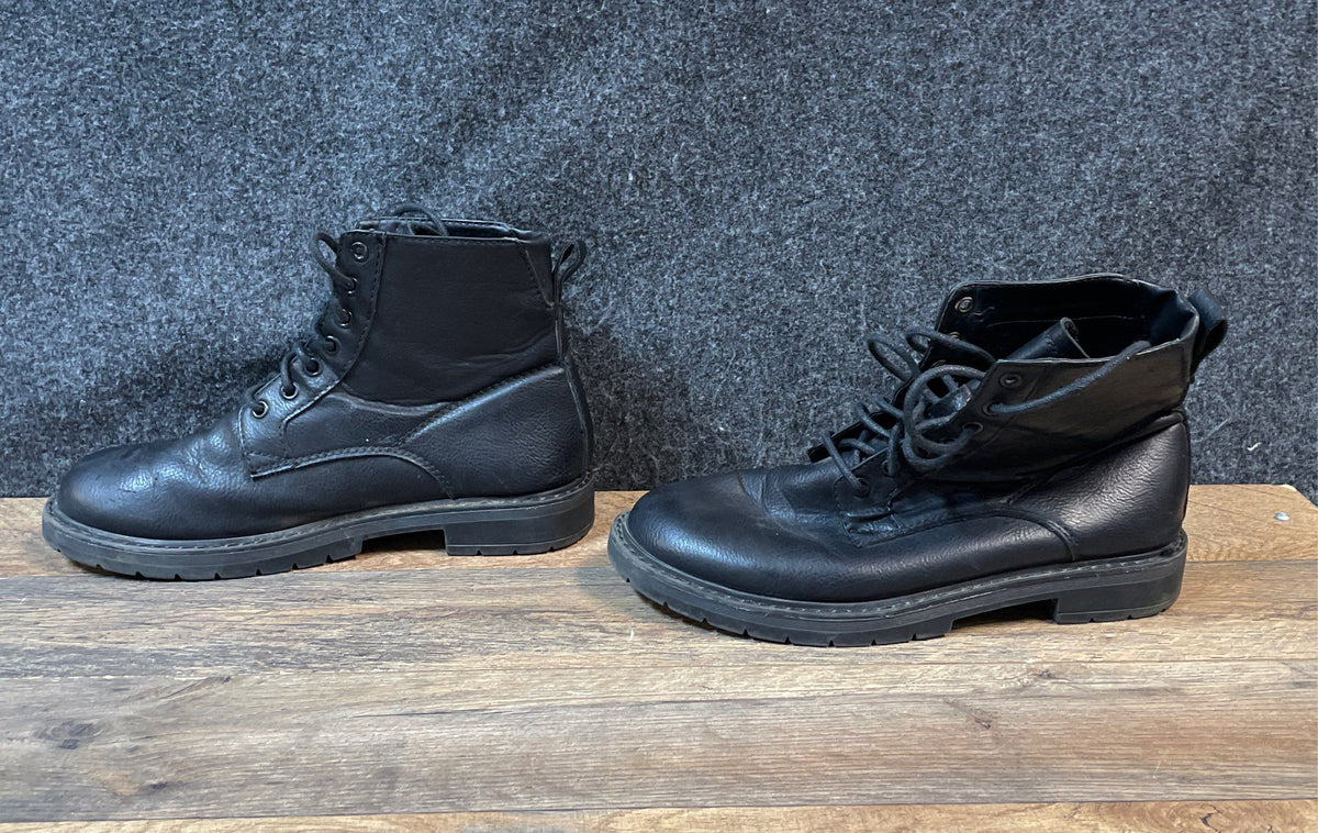 Portland Boot Company Black Synthetic Leather Lace-Up Combat Boots Size 8