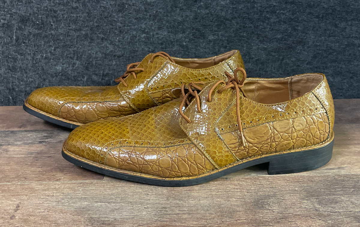 Hugo Vitelli Mustard Brown Faux Alligator Derby Shoes Size 10