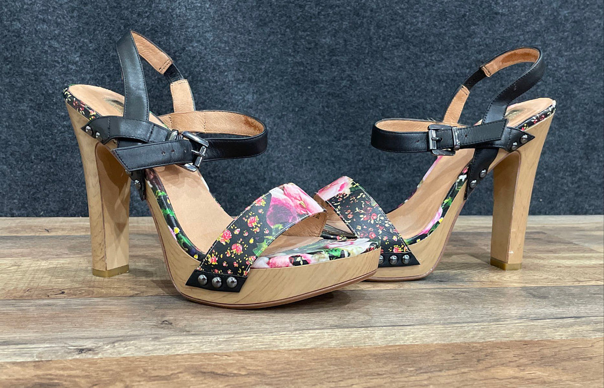 Halogen Cream Flower Design Floral Platform Slingback Heels Size 9M