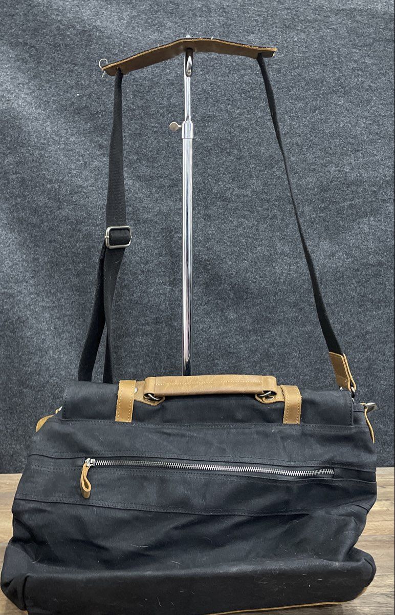 KVD Black Canvas Brown Leather Messenger Travel Bag Large Crossbody Briefcase