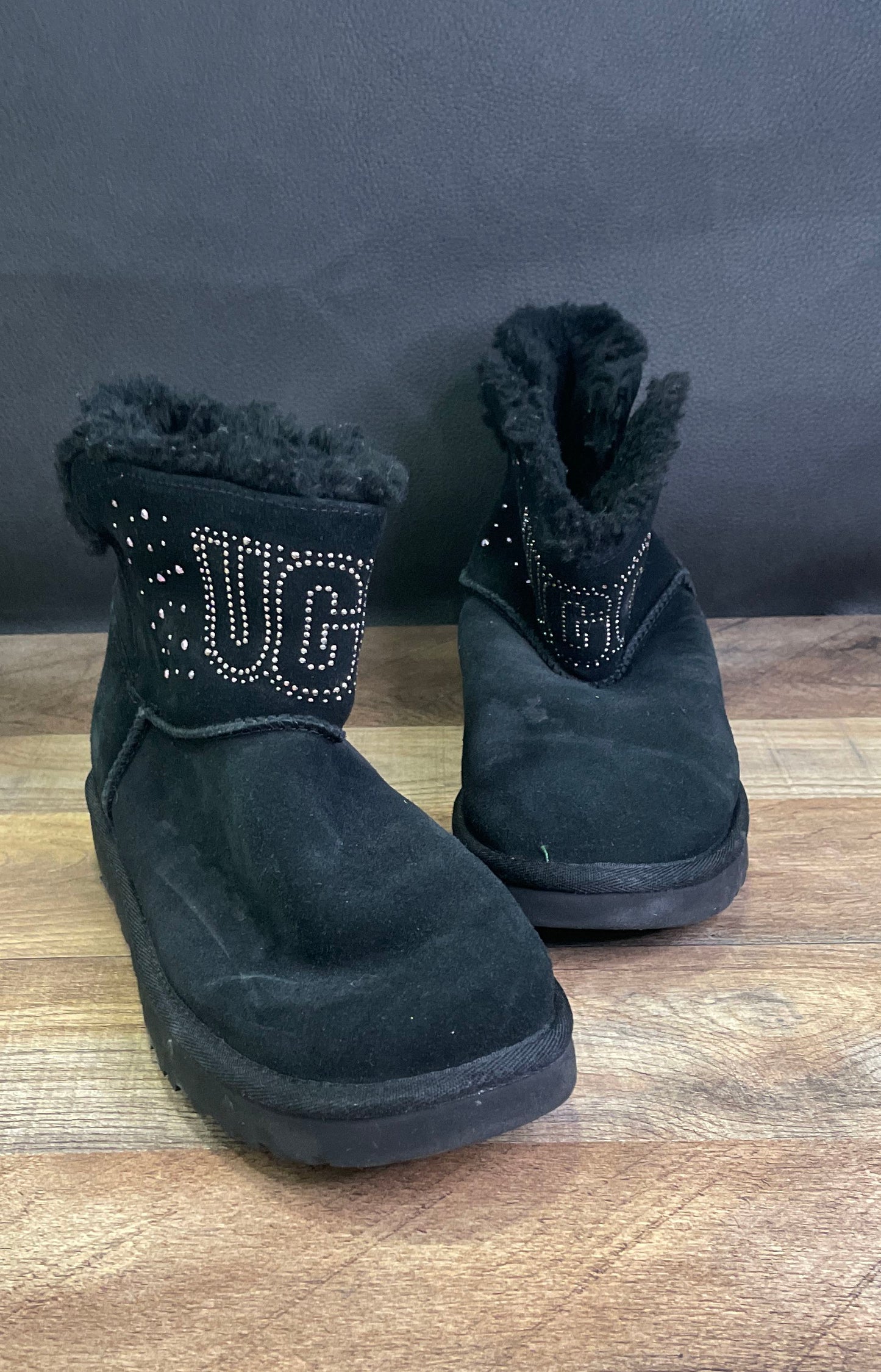 UGG Classic Mini Crystal Graphic Black Suede Boots Women's Size 7