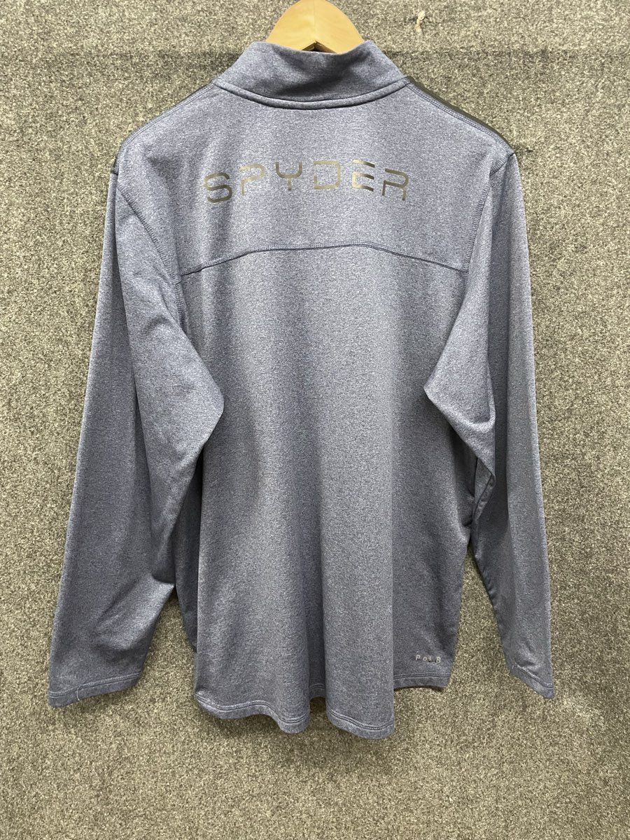 Spyder Men's Quarter Zip Pullover Fleece Blue Heather Ribbed Shoulders Sz L