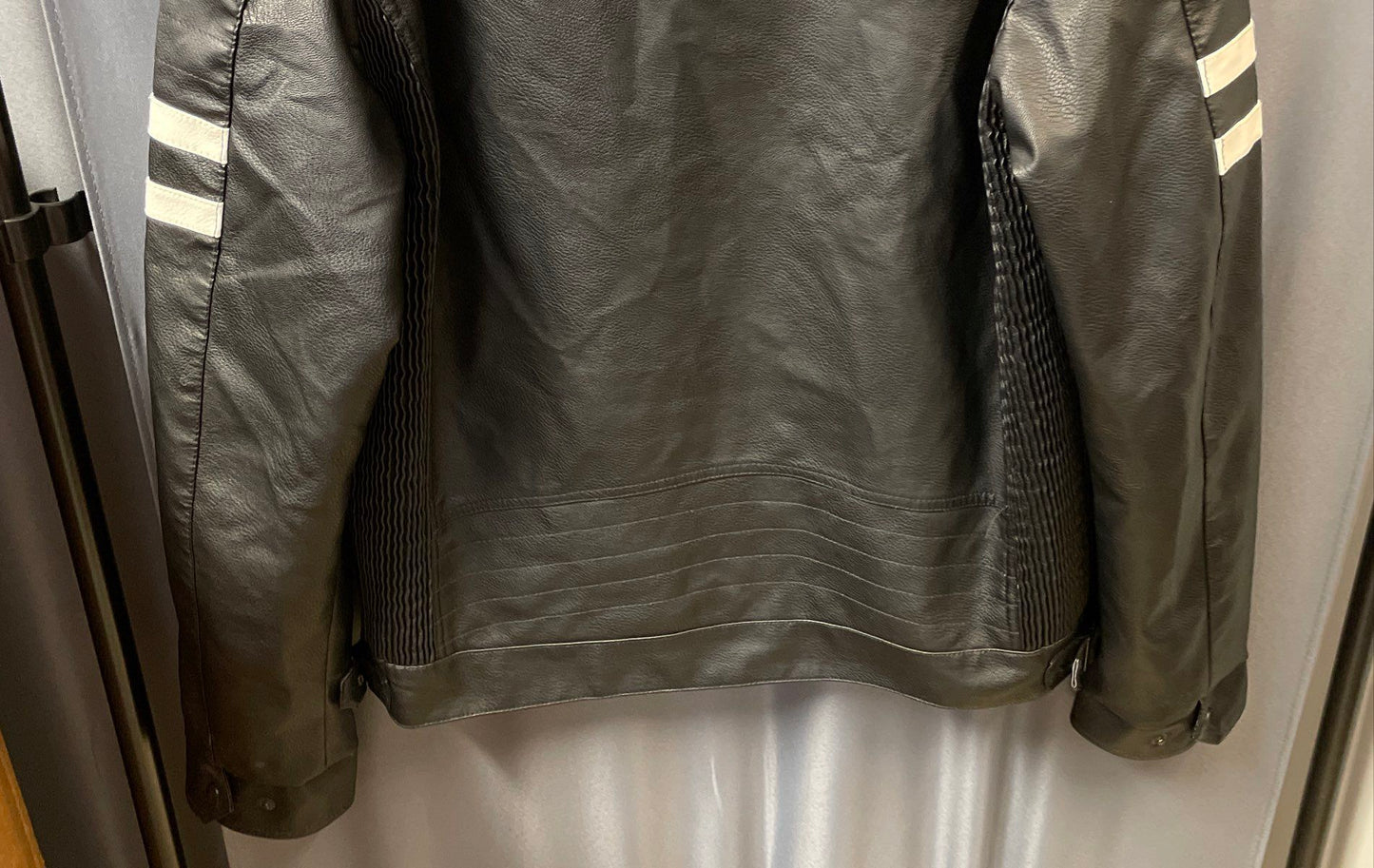 Fried Denim Men's Black White Faux Leather Biker Cafe Racer Jacket Size L