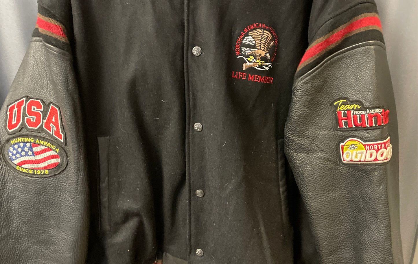 North American Hunting Club Men's Black Wool Leather Varsity Jacket Eagle XXL