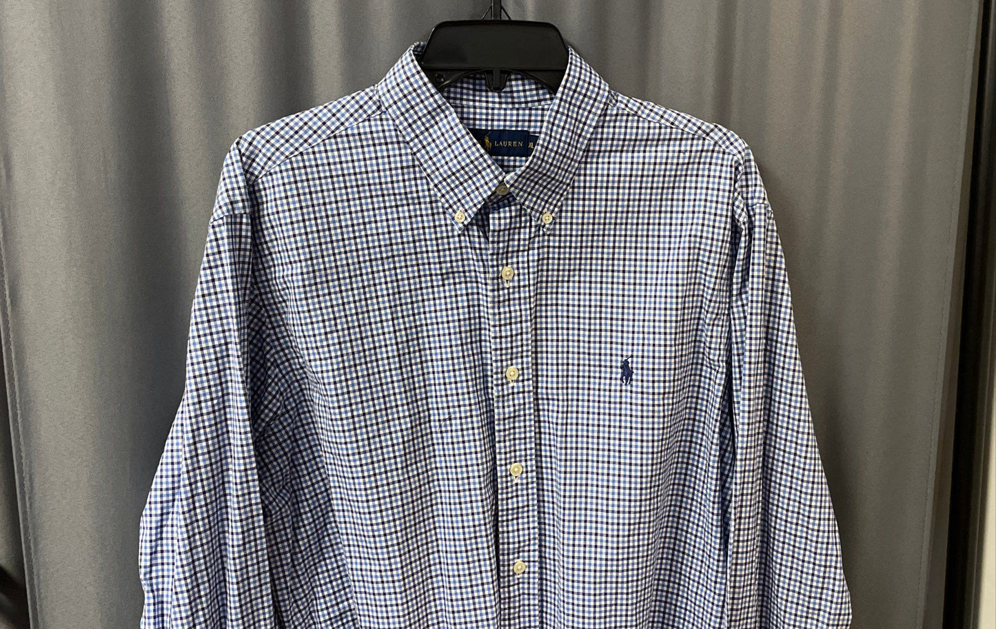 Lauren Ralph Lauren Women's Blue White Gingham Button Down Cotton Shirt Sz XL