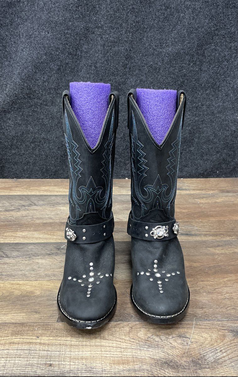 Smoky Mountain Boots 3283Y Black Blue Studded Harness Western Cowboy Size 5D