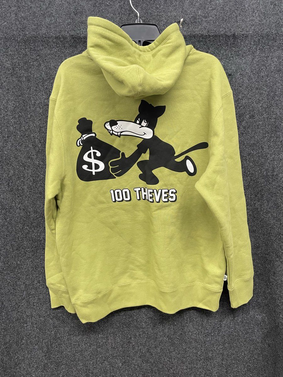 100 Thieves Men's Wolf Pullover Olive Green Graphic Hoodie Sz Large