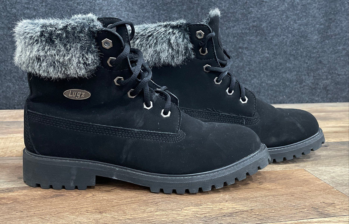 Lugz Empire Hi Fur Black Faux Fur Ankle Boots Women's Size 8.5W