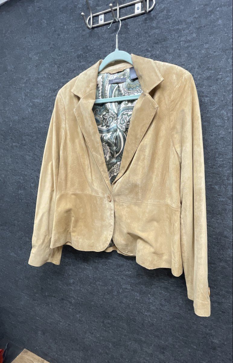 Liz Claiborne Women's Tan Suede Leather Single Button Blazer Jacket Sz 14