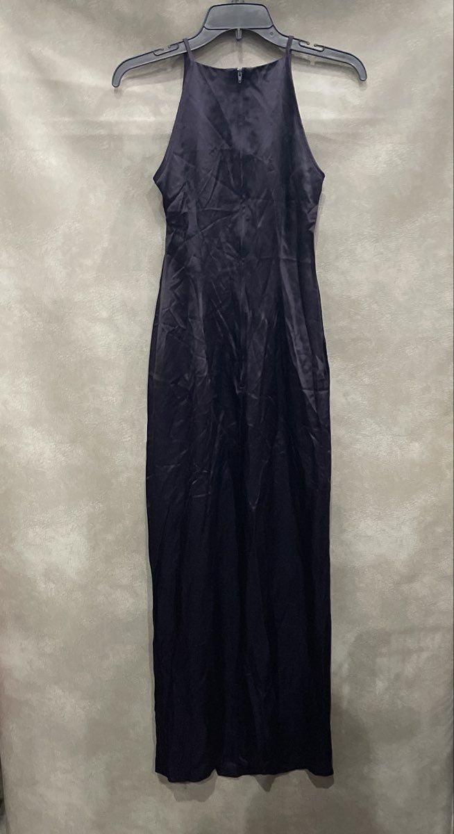Vintage Y2K Steppin' Out Women's Purple Rhinestone Halter Slip Dress Gown Sz 5/6