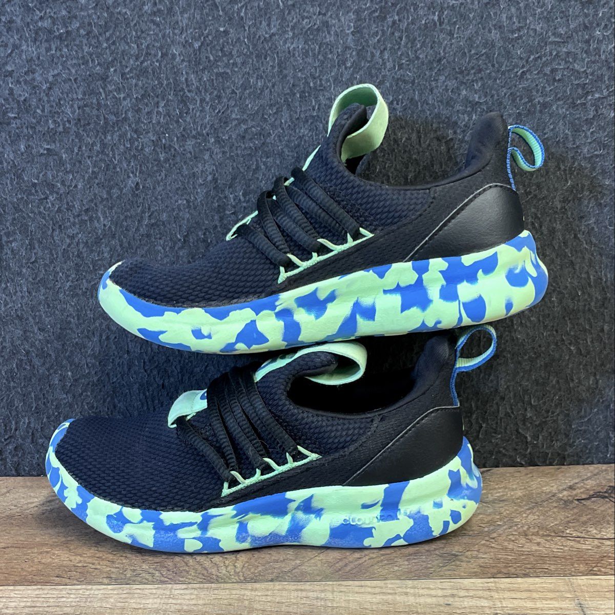 Adidas Lite Racer Adapt Kids Black Green Blue Marbled Slip-On Sneakers Size 13K