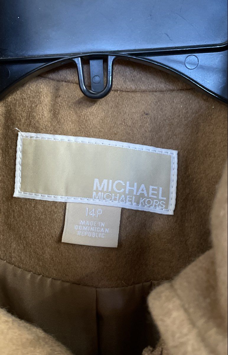 Michael Kors Women's Hooded Wool Blend Jacket Camel Zip Up Sz 14P