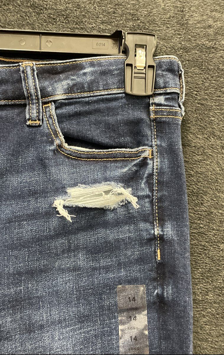 American Eagle Women's Blue High-Rise Jegging Distressed Raw Hem Sz 14 Long