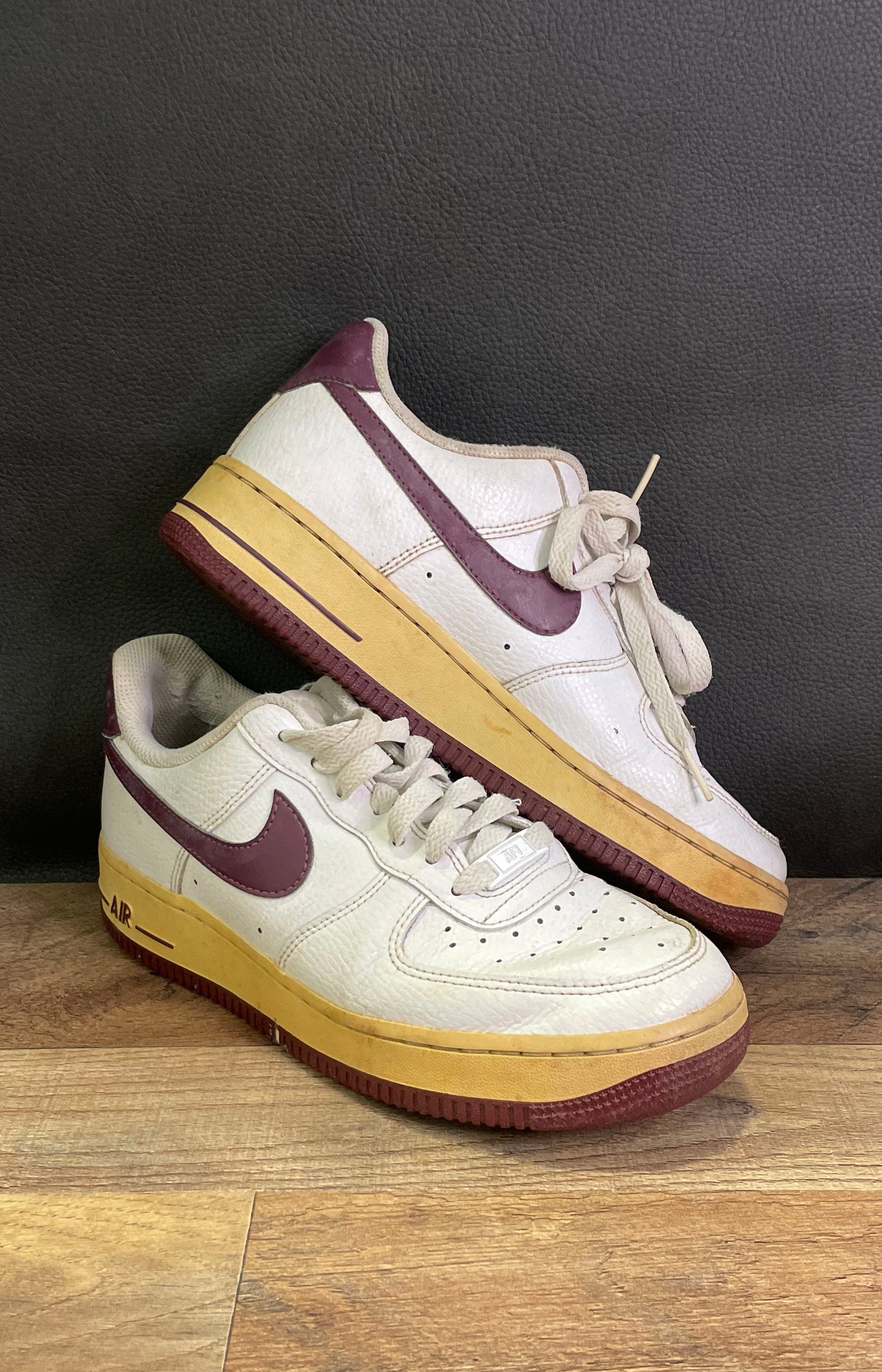 Nike Air Force 1 07 Low White Burgundy Yellow Women's Size 8