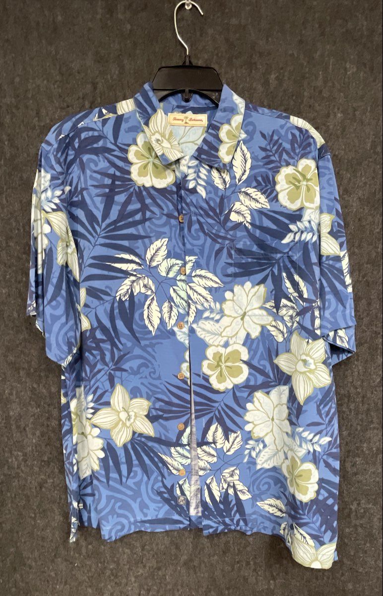 Tommy Bahama Men's Floral Hawaiian Camp Shirt Blue Short Sleeve Size M