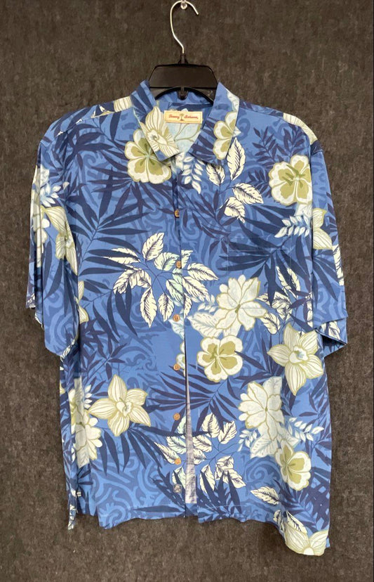 Tommy Bahama Men's Floral Hawaiian Camp Shirt Blue Short Sleeve Size M