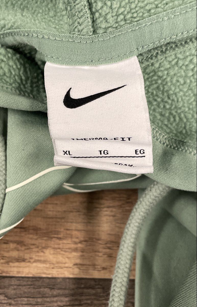 Nike Women's Therma-FIT One Fleece Pullover Hoodie Green Script Graphic Sz XL