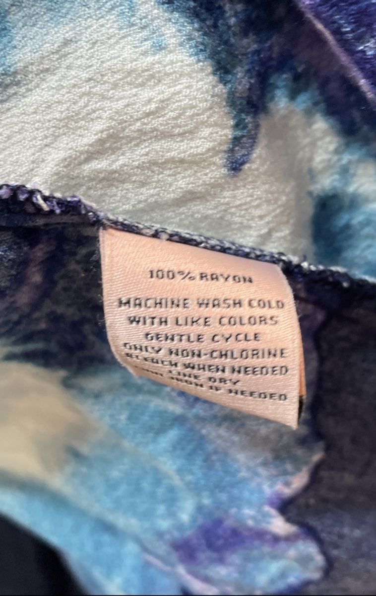 Juicy Couture Women's Blue Purple Watercolor Rayon Peplum Blouse Shirt Sz L
