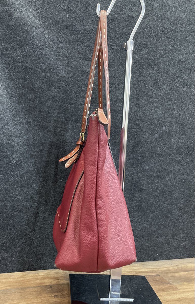St. John's Bay Maroon Pebbled Leather Tote Bag Large Shoulder Bag Brown Straps