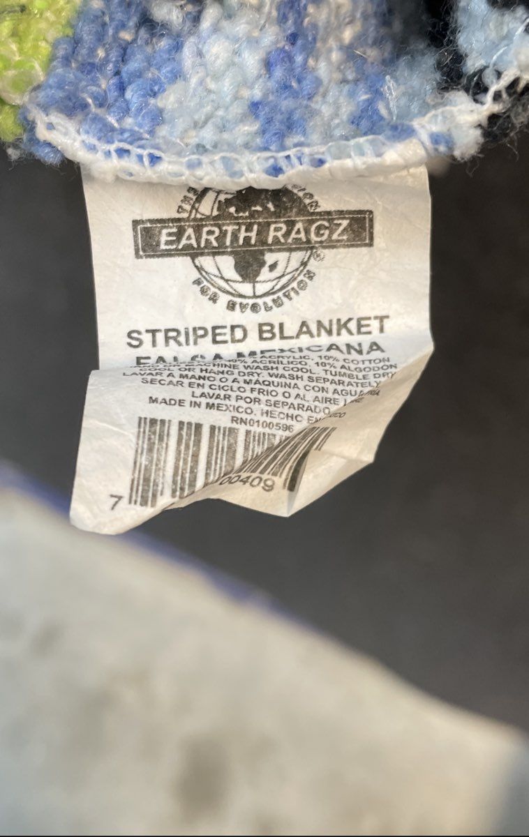 Earth Ragz Mexican Falsa Woven Blanket Striped Blue Green Yoga Beach Throw