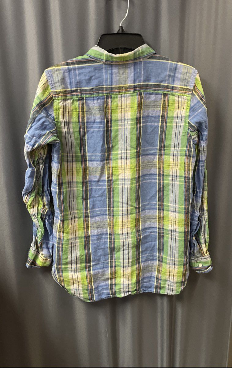 Lauren Ralph Lauren Women's Blue Green Plaid Roll Tab Sleeve Shirt Sz SP