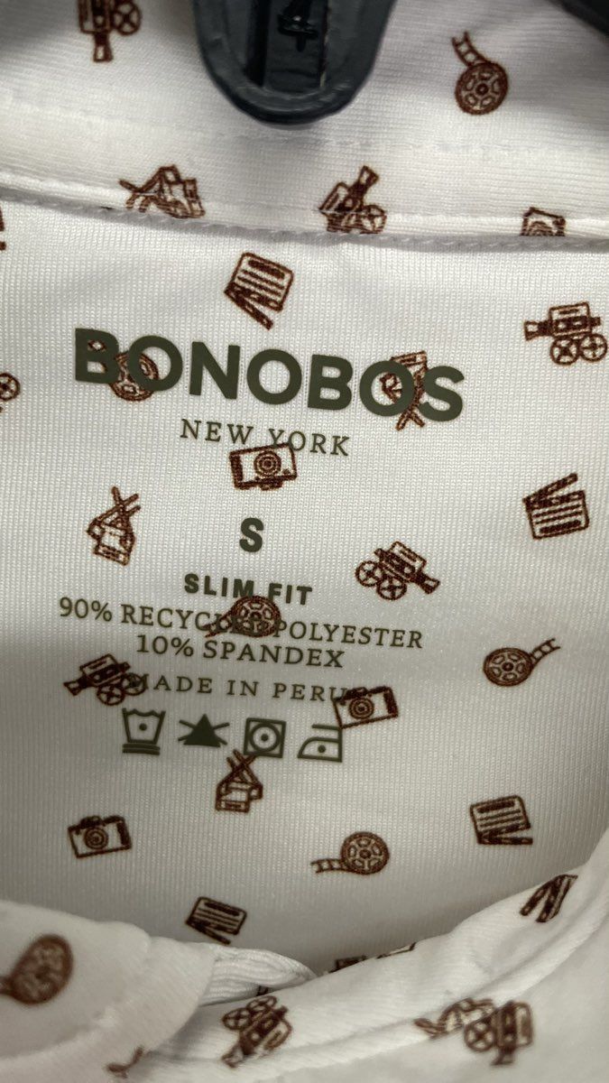 Bonobos Men's White Film Camera Recorder Print Slim Fit Polo Shirt Sz S