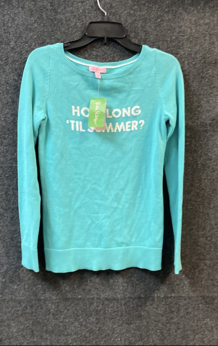 Lilly Pulitzer Women's Marielle Sweater Aqua How Long Til Summer NWT S