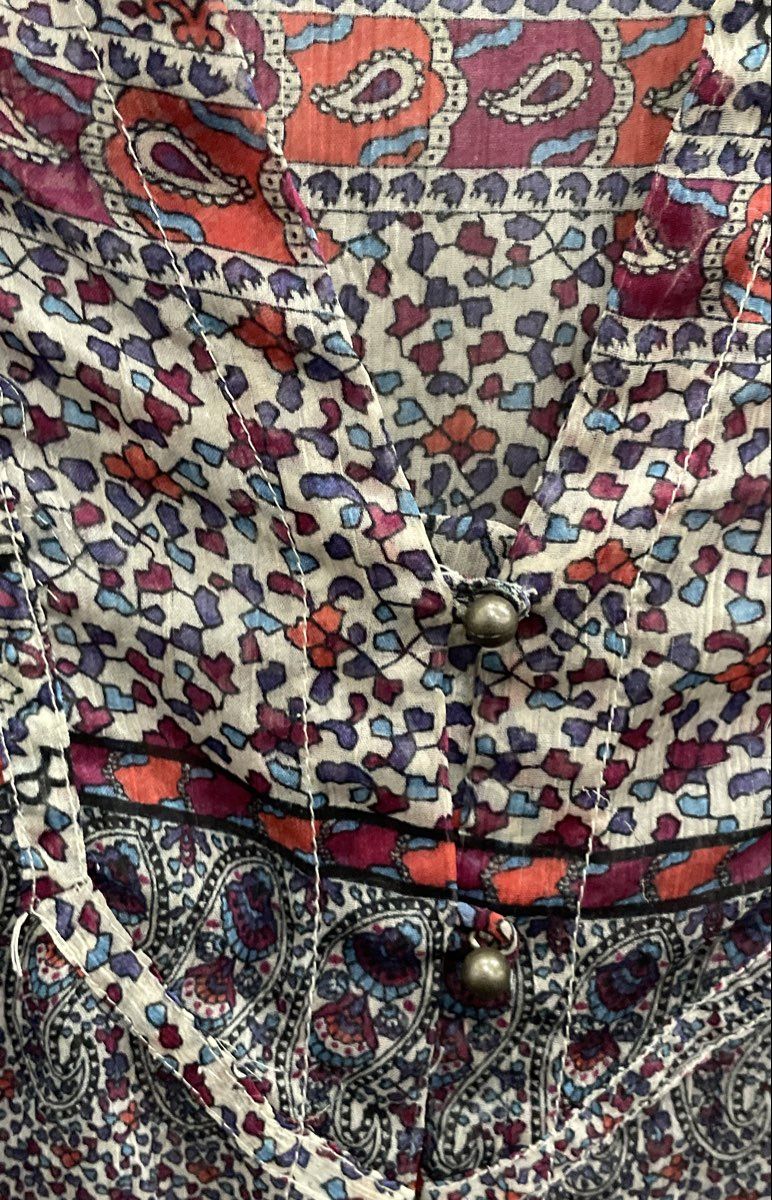 Converse One Star Women's Multicolor Paisley Sheer Boho Bell Sleeve Blouse Sz XS