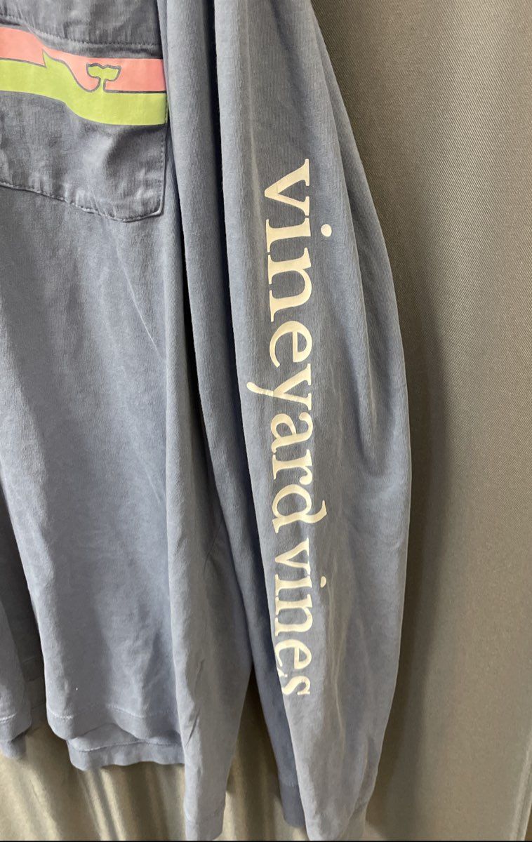 Vineyard Vines Men's Blue Long Sleeve Hooded Shirt Cotton Logo Graphic Sz XL
