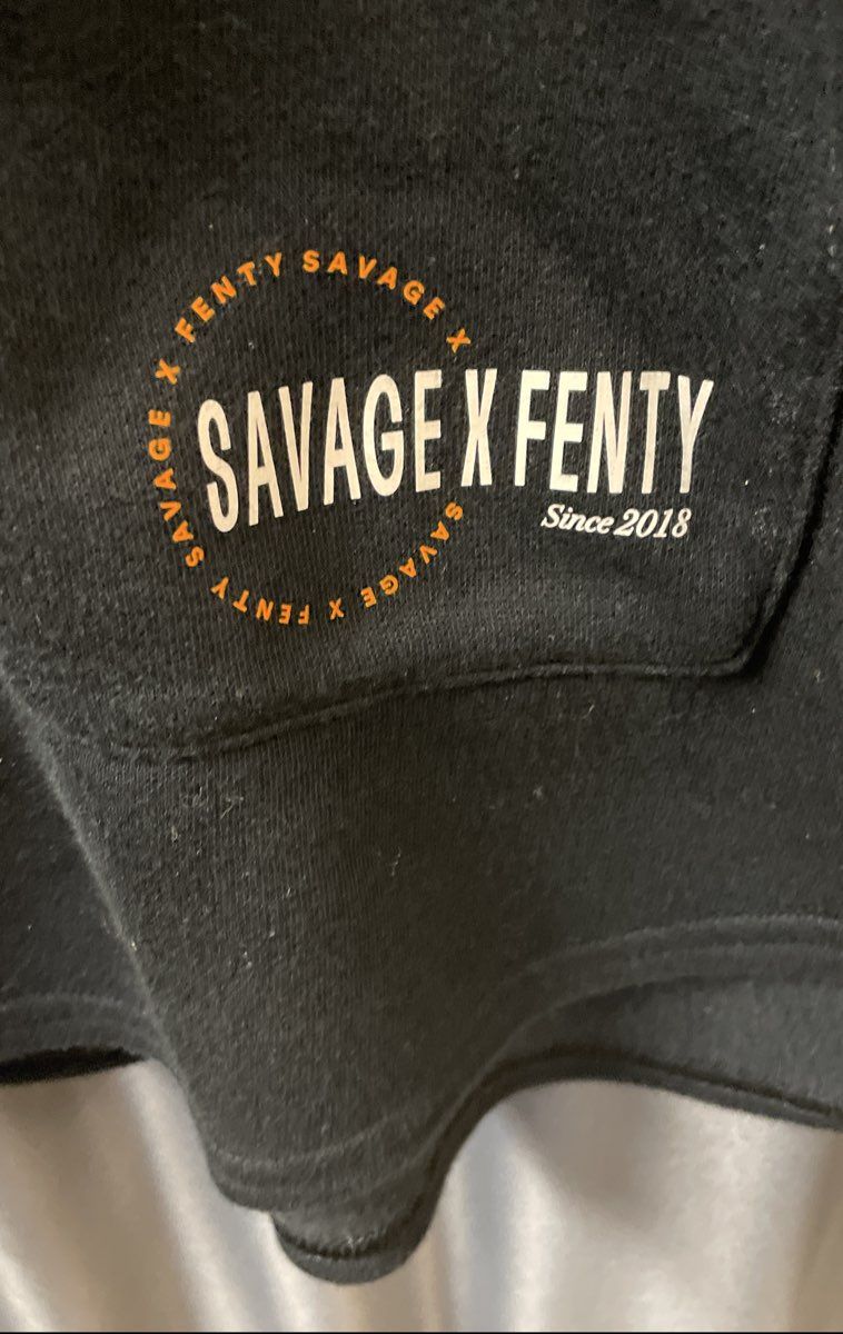 Savage X Fenty Women's Black Pullover Hoodie Boxy Logo Graphic Sz XL