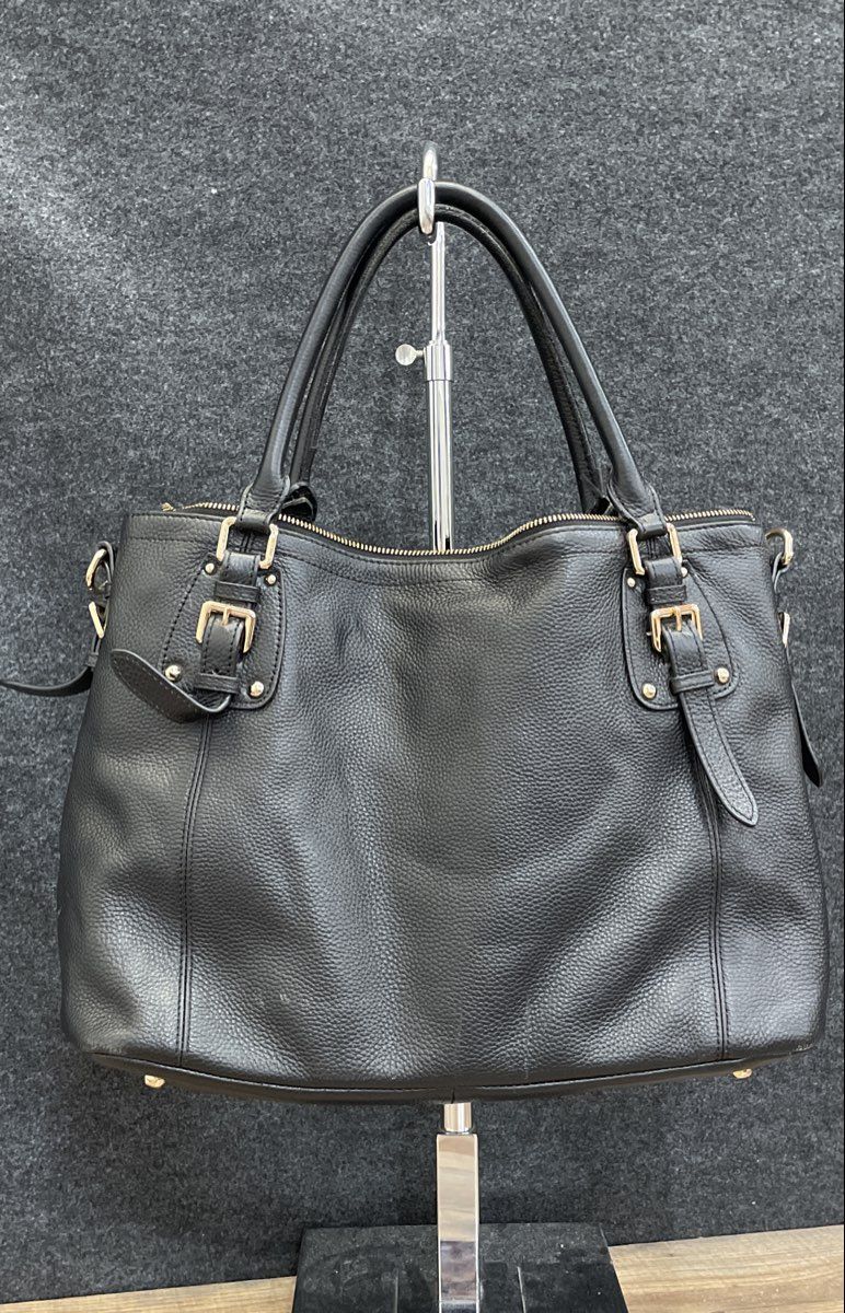 Kattee Black Pebbled Leather Satchel Tote Handbag Gold Hardware