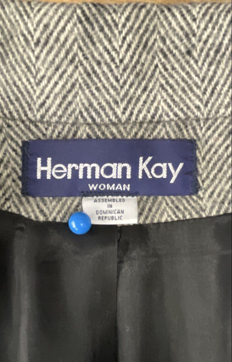 Herman Kay Women's Gray Herringbone Wool Blend Pea Coat Sz 14W