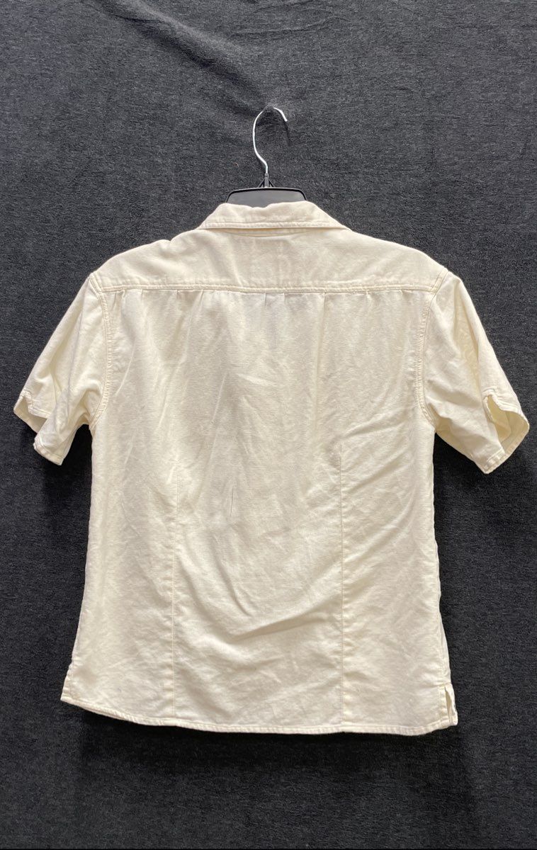 Woolrich Women's Ivory 100% Cotton Short Sleeve Button Up Camp Shirt Sz M