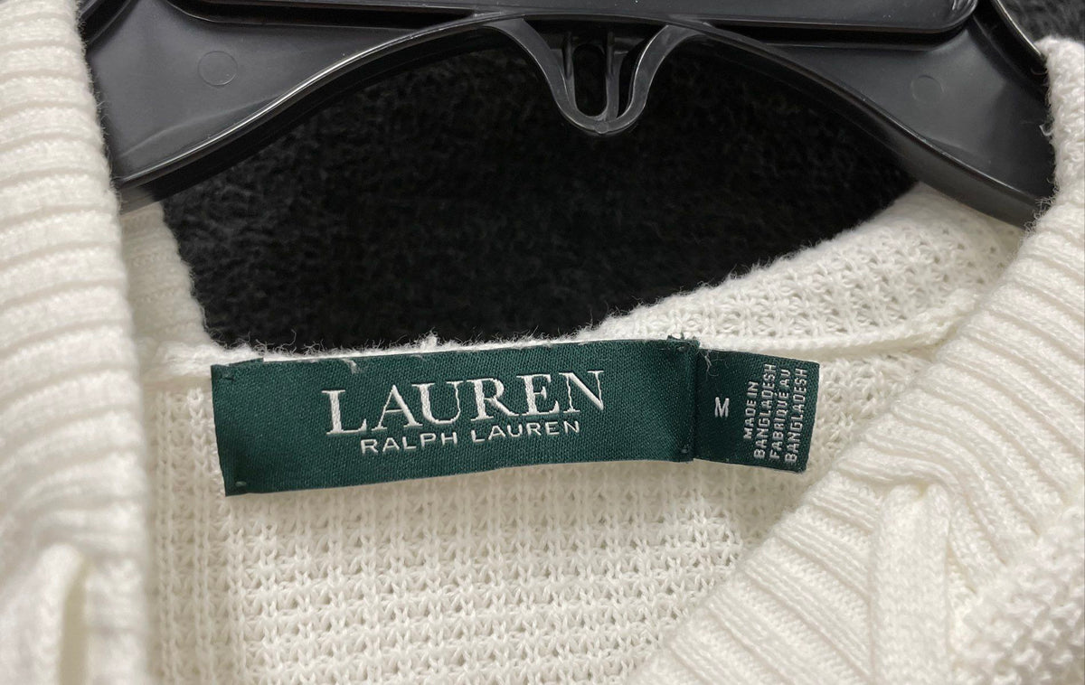 Lauren Ralph Lauren Women's White Waffle Weave Cotton Pullover Hoodie Sz M