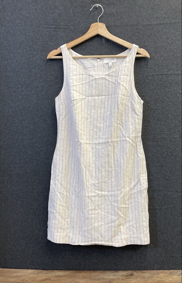 Banana Republic Women's Cream Striped Cotton Linen Blend Shift Dress Size 6