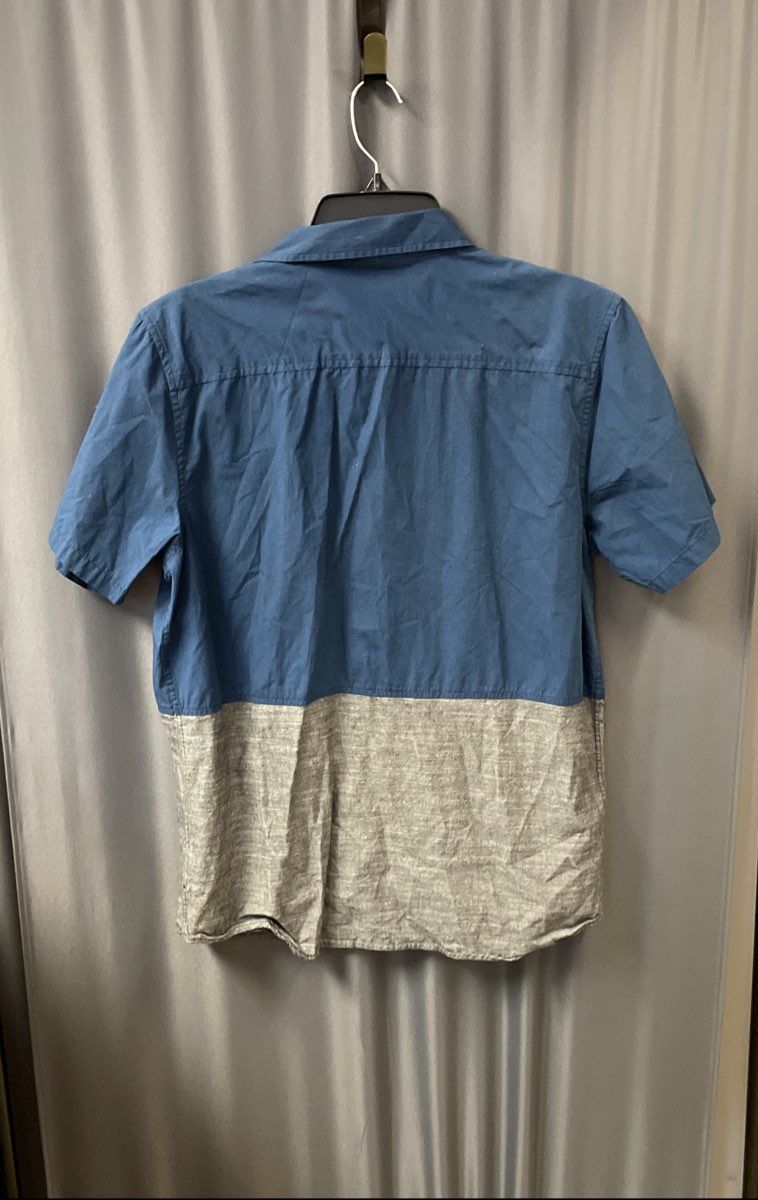 Oakley Men's Short Sleeve Button Down Shirt Blue Gray Colorblock Grid Sz M