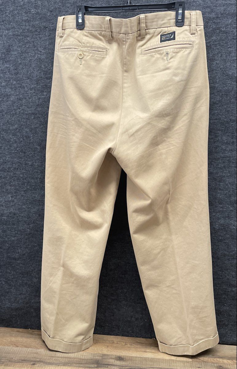 Nautica Men's Rigger Classic Fit Pleated Cuffed Khaki Pants Sz 34x30