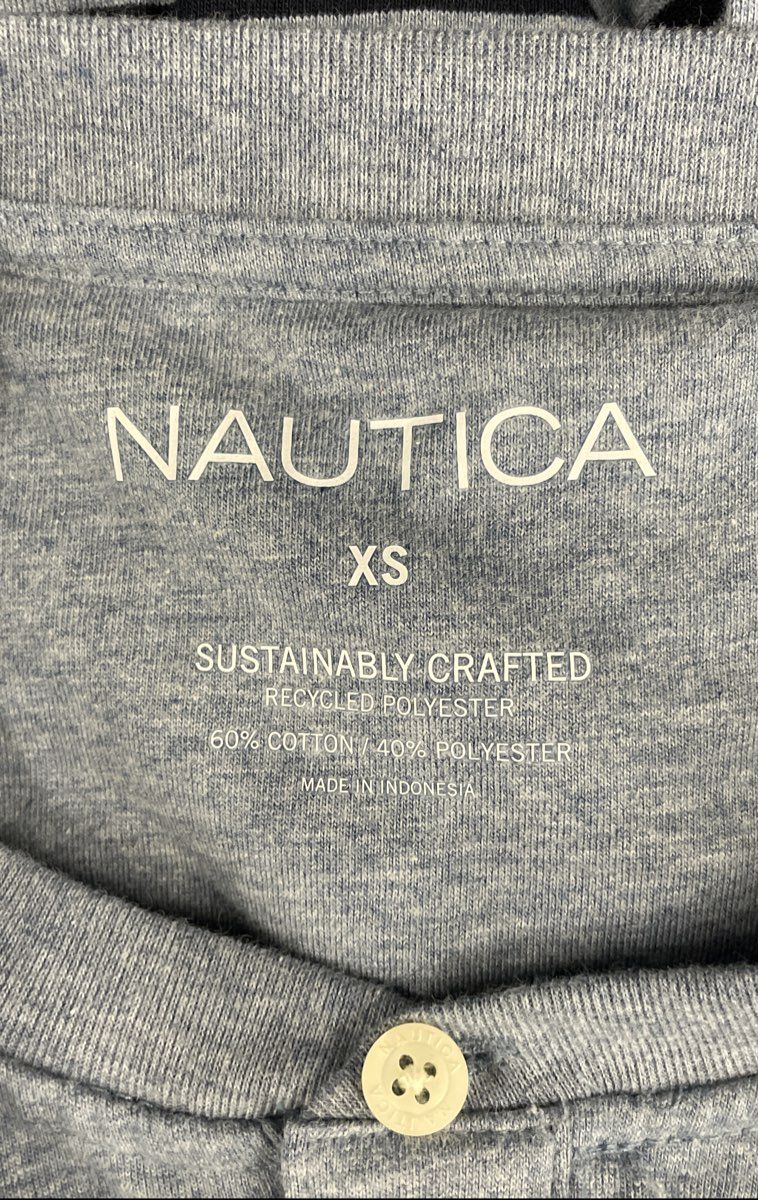 Nautica Men's Long Sleeve Henley Gray Navy Striped NWT Sustainably Crafted Sz XS