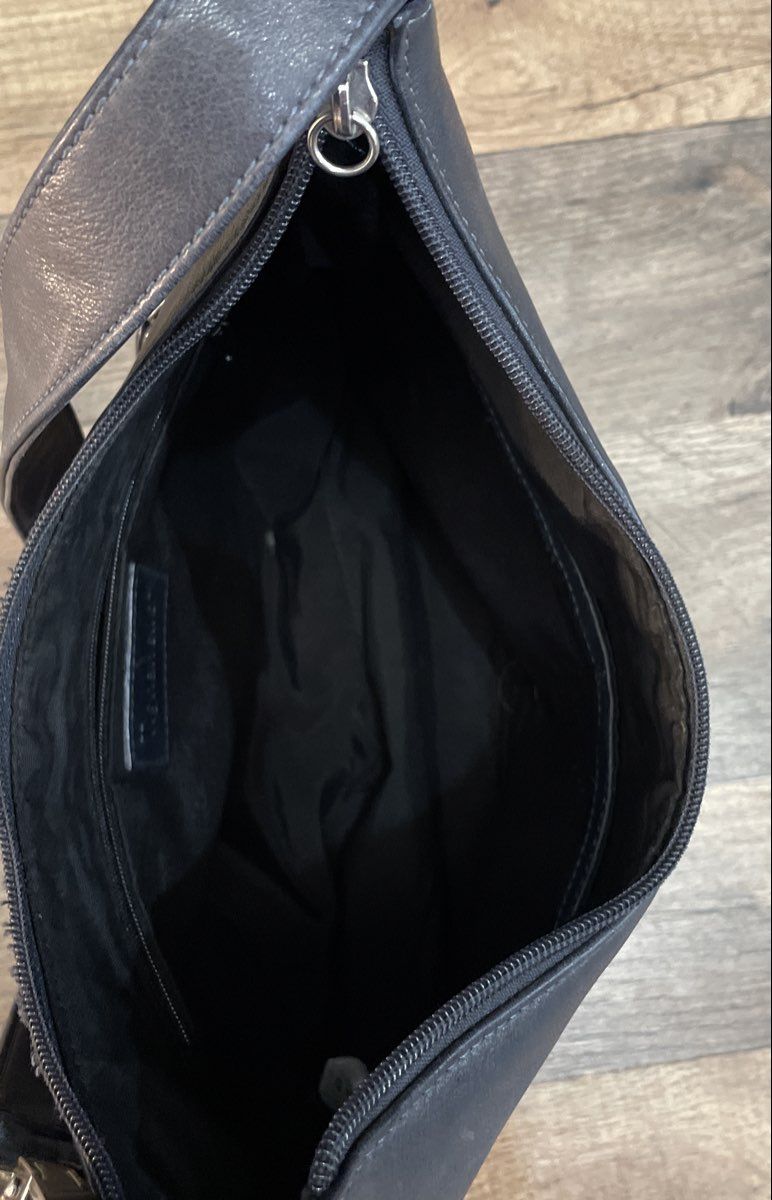 Tignanello Dark Navy Blue Leather Hobo Shoulder Bag Silver Hardware