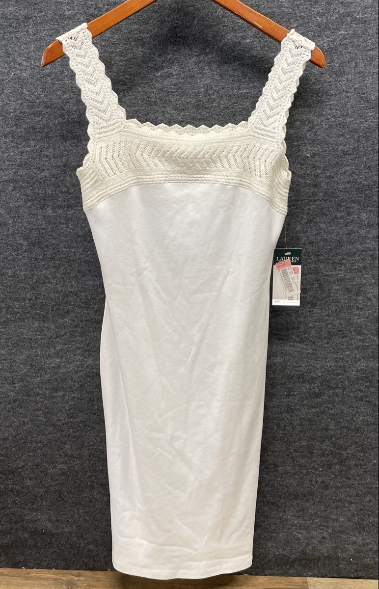 Ralph Lauren Women's White Sleeveless Crochet Trim Sheath Dress Sz PS NWT