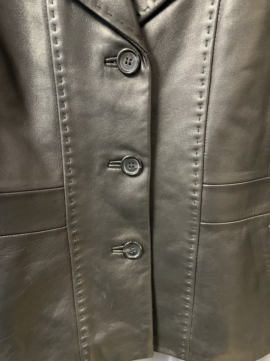 Tibor Leathers Women's Black Leather Collared Button Up Coat Sz XL