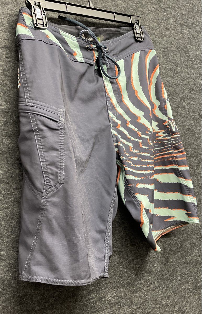 Volcom Men's Mod-Tech Board Shorts Gray Mint Orange Swirl Graphic Size 28
