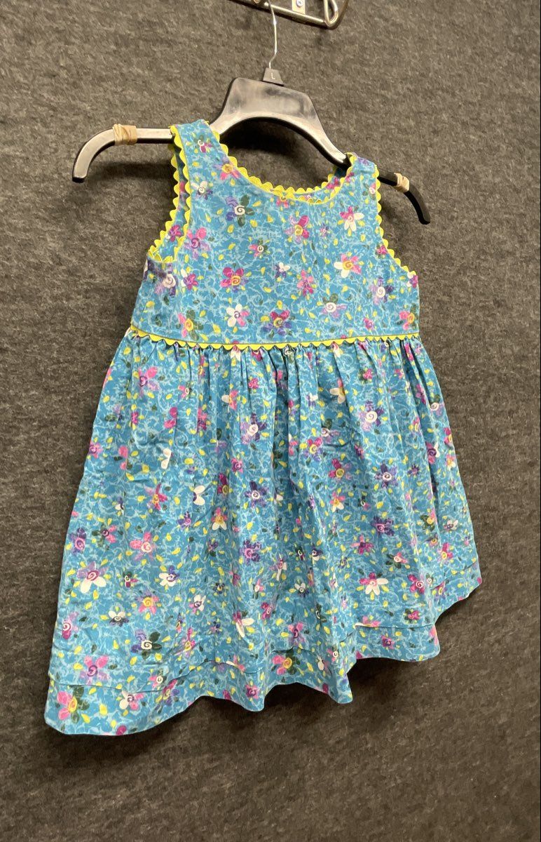 Girls Minnie Mouse Red Polka Dot Dress & Blue Floral Ric Rac Trim Dress Lot