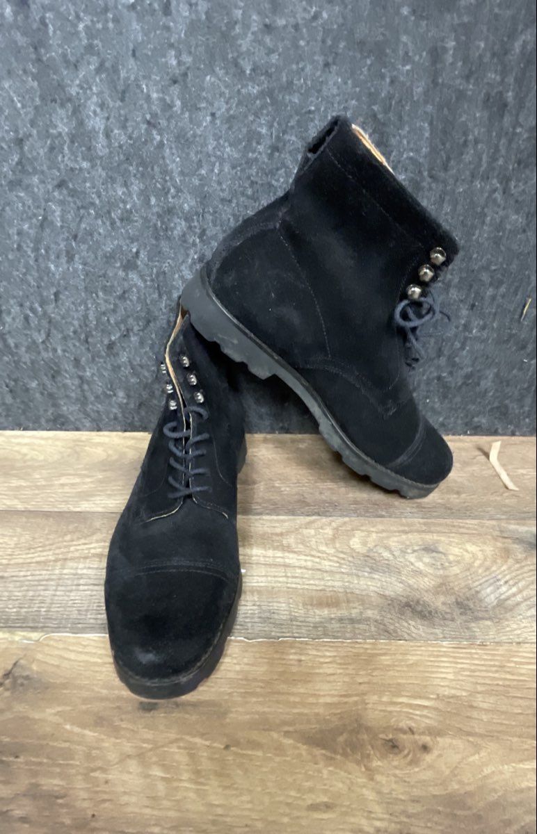 Ralph Lauren Black Suede Cap Toe Combat Lace-Up Boots Women's Size 6B