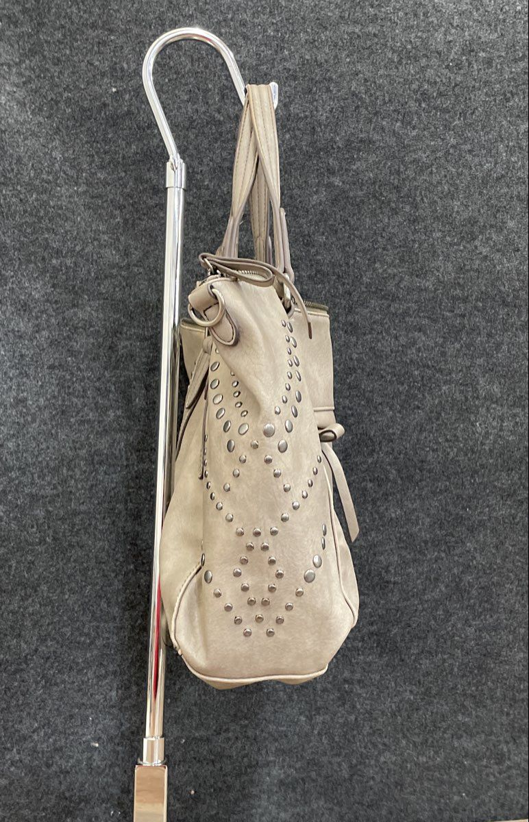 Jessica Simpson Grey Leather Studded Large Tote Satchel Handbag