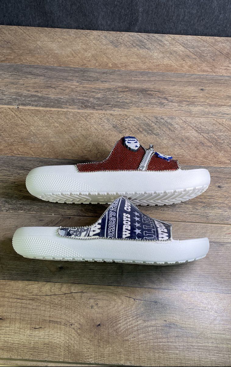 Crocs Custom Dallas Cowboys Slides White Football NFL Sandals Size W8 M6